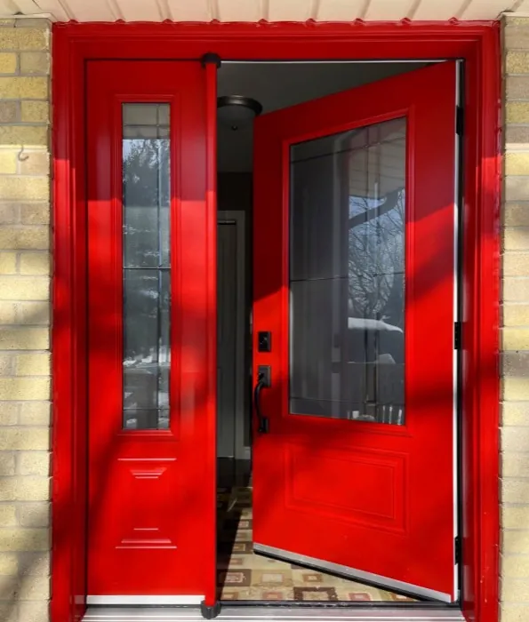 Red entry door with sidelite, Scarborough